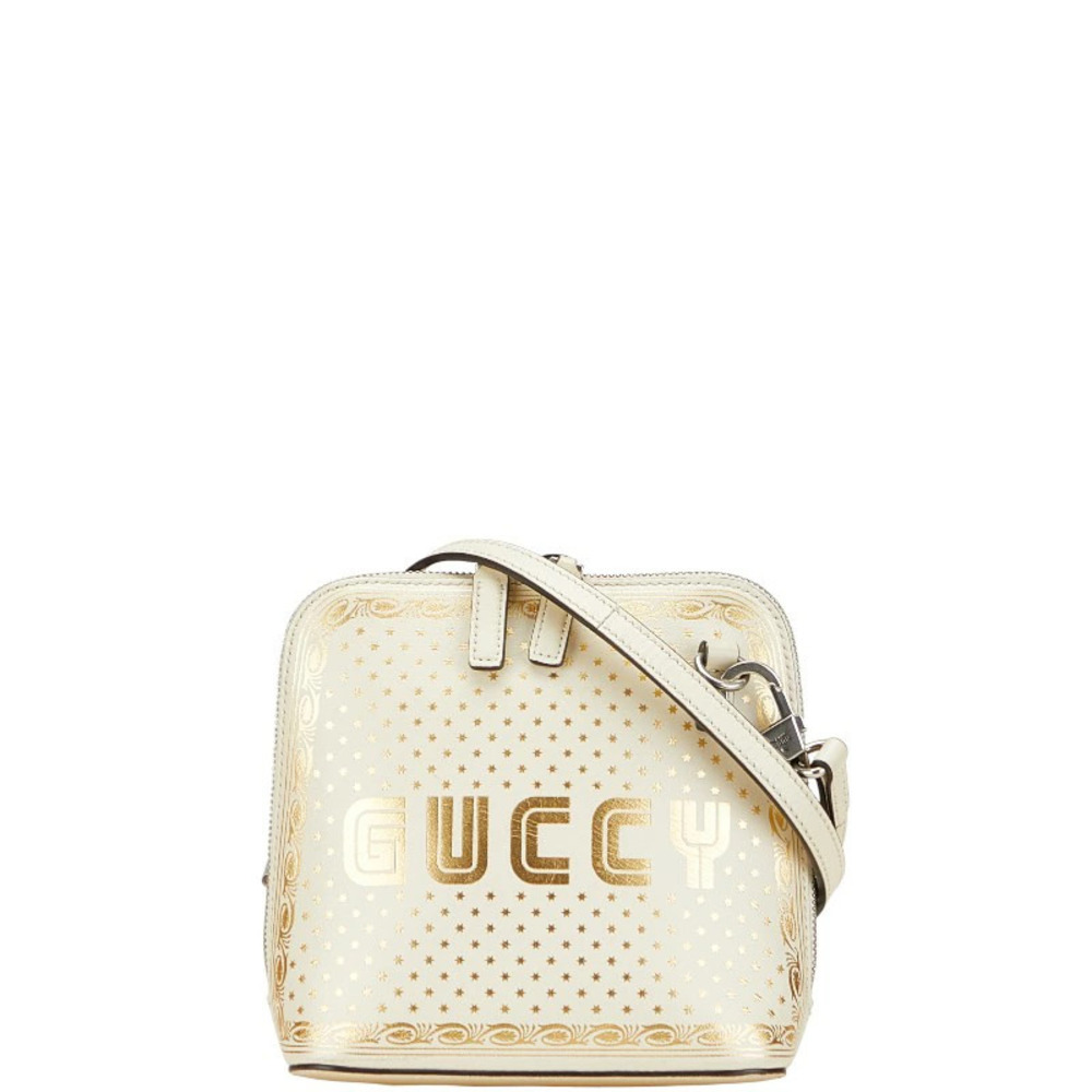 Gucci SEGA GUCCY Crossbody Shoulder Bag White Gold Leather